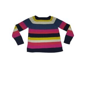 Chaps Sweater, Women's Size Medium Navy Blue Pink Yellow, Striped Bold